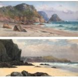 John F. Supple (British, 19th century), a pair of watercolours of coastal scenes, each 16 x 35cm,