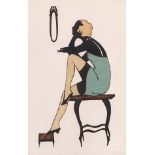 An unusual early 20th century framed vintage fashion silhouette of a young woman gazing into a