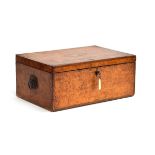 An early 19th century burr walnut sewing box, the top with shell marquetry inlay, cross banded
