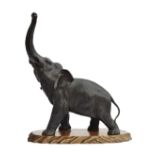 A large Japanese Meiji period bronze sculpture of an elephant (af), impressed character marks to