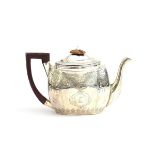A George III silver teapot by Crispin Fuller, London 1801, of oblong octagonal form, having harp