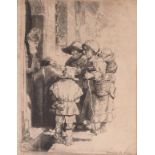 After Rembrandt Harmenz van Rijn, 'Beggars receiving alms at the door of a house, 1648', drypoint