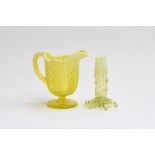 A John Walsh uranium vaseline glass thorn vase (af), 10cm high; together with a yellow Davidson