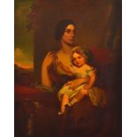 Richard Buckner (1812-1883), Portrait of an Elegant Lady with her Child attended by Her Dog, oil