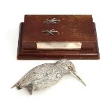 A silver figure of a kingfisher by Edward Barnard & Sons Ltd, London 1991, on wooden plinth with