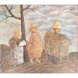 Galina Rusak (Russian, 1930-2000), 'Men (Moujik) Hives', mixed media on canvas, 90.5 x 80.5cm