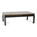 A Vaughan black Japanned occasional table, 121cm wide, 75cm deep, 40cm high