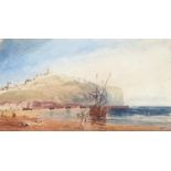 19th century British school, David Cox, boat on a shore, watercolour on paper, signed lower left,