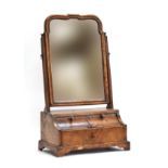 An early 19th century dressing mirror, shaped plate with bevelled glass, over two cavetto drawers