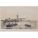 William Lionel Wyllie (1851-1931), 'On Medway', drypoint etching, signed lower in plate lower