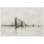 William Lionel Wyllie (1851-1931), 'Last Trickle of Flood - Thames', drypoint etching, signed