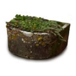 A demilune stone trough planter, 65cm wide, 62 deep, 29cm high