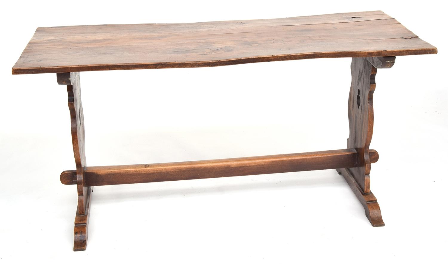 A Spanish walnut refectory table with three plank top, 152cm long, 68cm wide, 75cm high