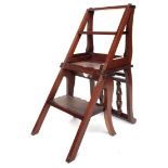 A modern 19th century style mahogany metamorphic library chair, in the form of a bar back chair,