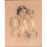 A 19th century pencil study of two young women, heightened in white, signed '... Dunn, 1857', 41.5 x