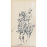 Léon Gambey (1883-1914), a pencil study of a polo player and horse, 6 x 11.5cm