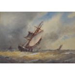 Frederick James Aldridge (1850-1933), Tall Ship coming in to harbour in a Choppy Sea, watercolour,
