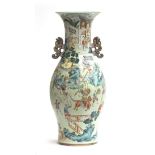 A very large 19th century Chinese famille verte baluster vase (af), with kui dragon handles,