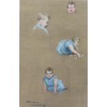 R.B. Ogle, toddler studies, gouache on paper, signed and dated 1916 lower left, 35 x 22cm