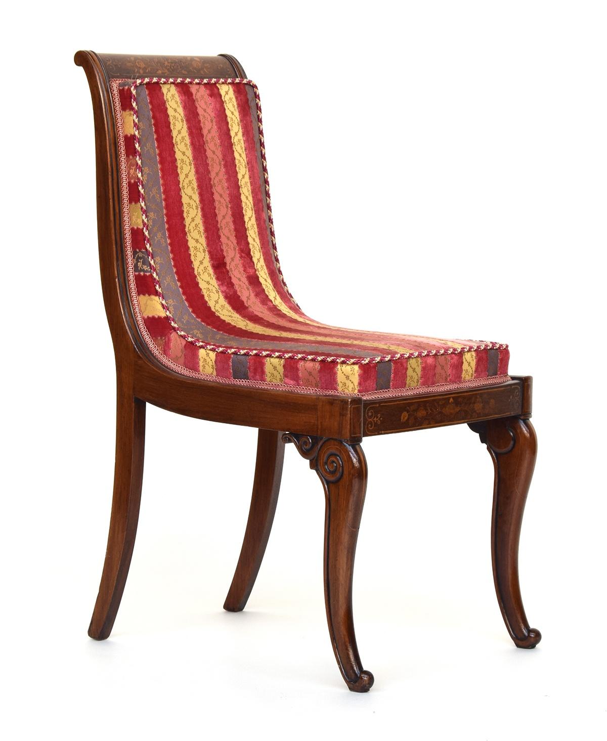 A set of six Louis Philippe mahogany and marquetry inlaid side chairs, circa 1840, upholstered in - Image 2 of 5