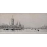 Rowland Langmaid (1897-1956), 'The Houses of Parliament and Westminster Bridge', drypoint etching,