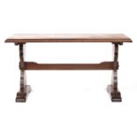 An oak refectory style table with moulded top, 142cm wide, 61cm deep, 73cm high