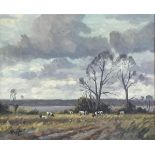 Wilfred J Houghton PRSA FRSA (1921-1999), 'Showers over Lough Neagh, Co. Antrim', oil on canvas,