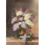Still life of buddleia and butterfly, oil on canvas, signed Ch. Rouseaux 1915 lower left, 72 x 52cm