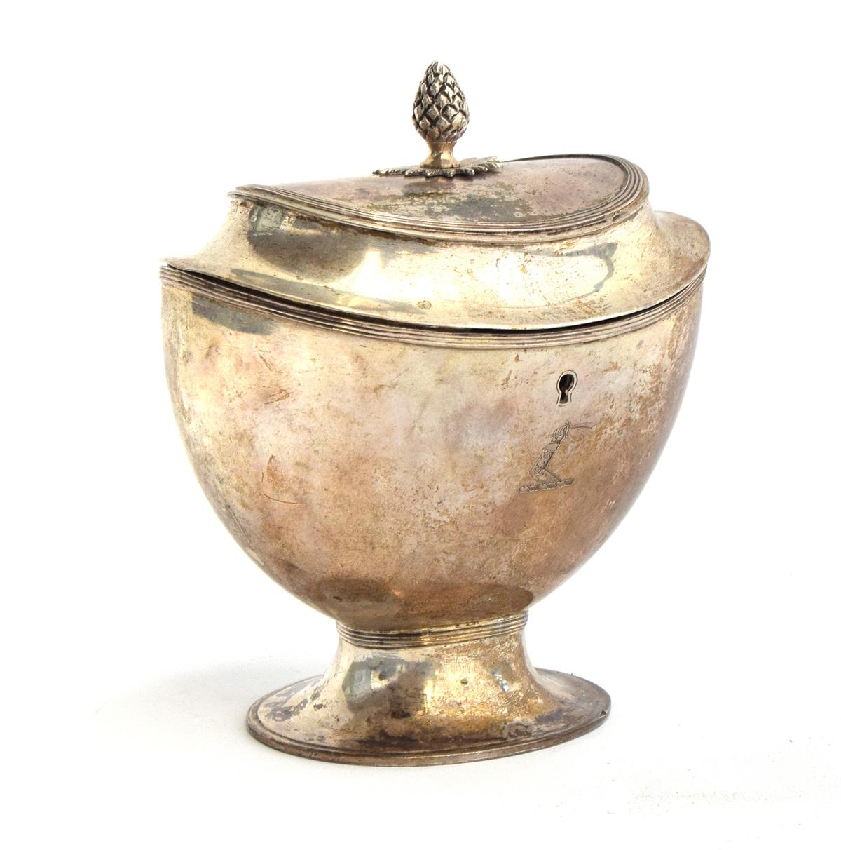 A Dutch silver tea caddy, bearing mark of Willem Diemont, Amsterdam 1843, of oval form with