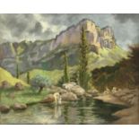 Louis Mery (French, 1877-1967), 'Calme Dans La Montagne', nudes bathing in landscape, oil on canvas,