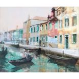 Attributed to William Coldstream (1908-1987), a Venetian canal, oil on board, 32 x 38.5cm