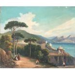 19th century Italian school, figures within a landscape, oil on canvas, 64 x 77cm