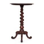 A 19th century mahogany barleytwist tripod table, moulded edge, 48cm diameter x 72cm high