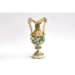 A Coalbrookdale style twin-handled vase profusely encrusted with flowers, heightened in gilt, 30cm