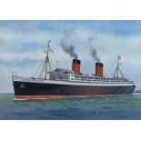 C. J. Ashford (British, 20th century), The 'Queen Elizabeth' and 'Queen Mary', watercolour