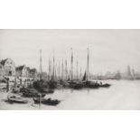 Joseph Gray (1890-1962), 'Volendam', boats at rest on the Markermeer Lake, etching, signed lower
