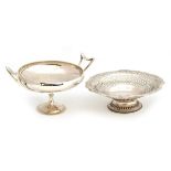 An Art Nouveau silver bonbon dish, London 1923, with swept twin handles, on pedestal base with