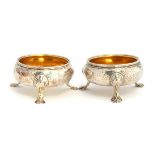 A pair of George II silver salts, maker's mark rubbed, London 1738, silver gilt interior, bright cut