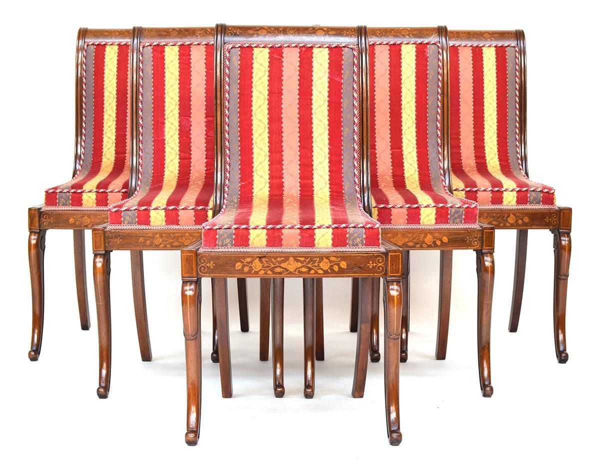 A set of six Louis Philippe mahogany and marquetry inlaid side chairs, circa 1840, upholstered in - Image 5 of 5