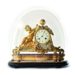 A French bronze ormolu and porcelain clock, the 8cm white enamel dial signed 1 HRY MARC, Paris,