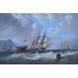 Attributed to Henry Redmore (1820-1887), tall ships in rough seas, oil on canvas, 60 x 90cm