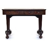 A 19th century pedestal library table, leather inset top, rosewood crossbanding, hexagonal