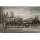 Walter W. Burgess (1856-1908), 'A view of the Palace of Westminster and Westminster Abbey', coloured