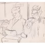 Robert O. Lenkiewicz (1941-2002); pencil study of a two men; 25cm x 27cm, studio stamp lr. rt.;