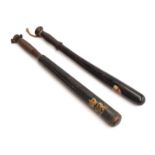 A George IV policeman's truncheon, turned wooden handle, black painted body with gilt 'GR IV'