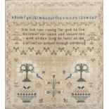 A 19th century needlework sampler, dated 1887 37x42cm; together with one other, dated 1899,