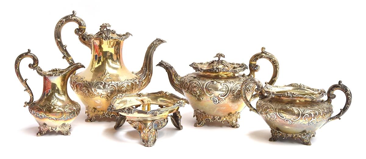 A William IV/Victorian five piece tea service by Edward, Edward junior, John & William Barnard