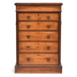 A late 19th century mahogany Wellington style chest of five graduating drawers, with a hinged top,