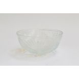 An early 20th century French opalescent glass bowl, decorated with doves and a triangular flower