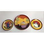 A set of three Clarice Cliff limited edition plates, the larger 30.5cmD, the two smaller 20.5cmD (3)